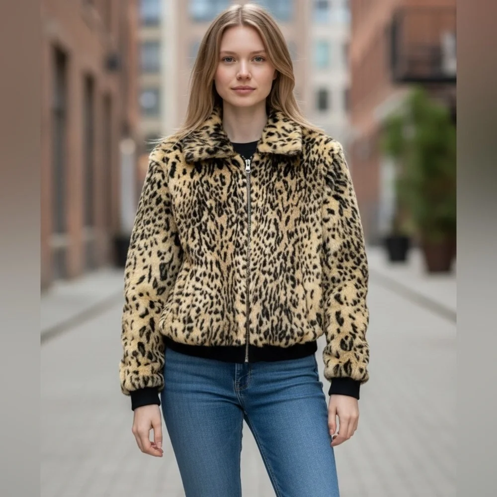 Urban Outfitters Animal Print Bomber Jacket women’s Size Small - Picture 2 of 11